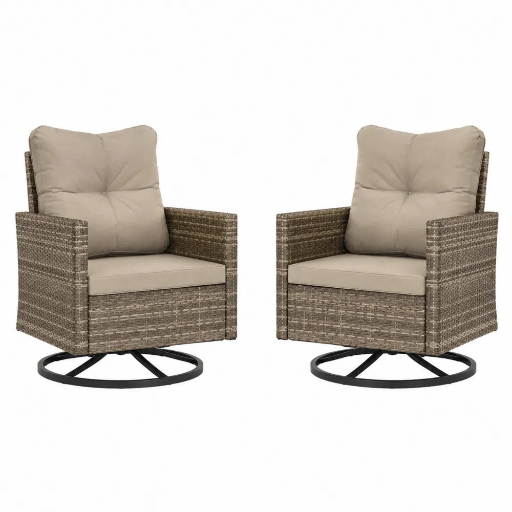 Lot de 2 fauteuils pivotants en résine avec coussins beige