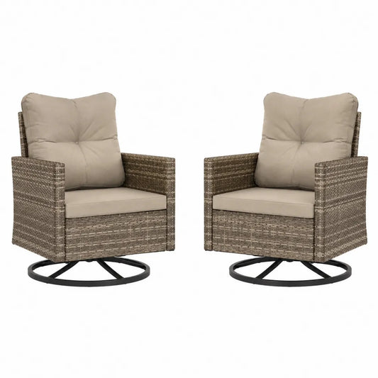 Lot de 2 fauteuils pivotants en résine avec coussins beige