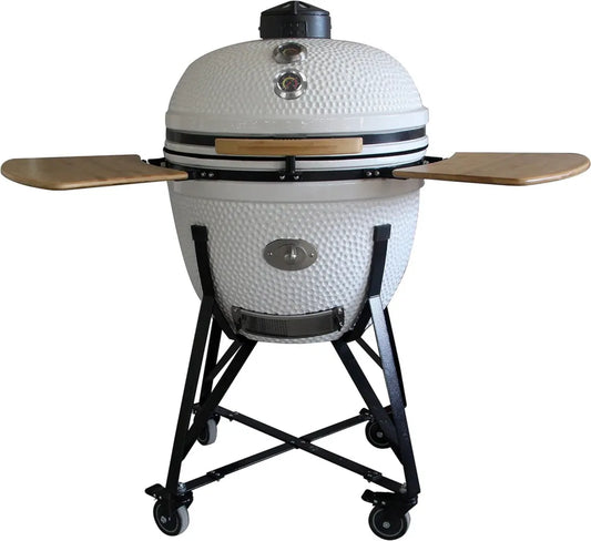 Grill YNNI Kamado Blanc avec Distributeur de Frites et Fumoir en Céramique