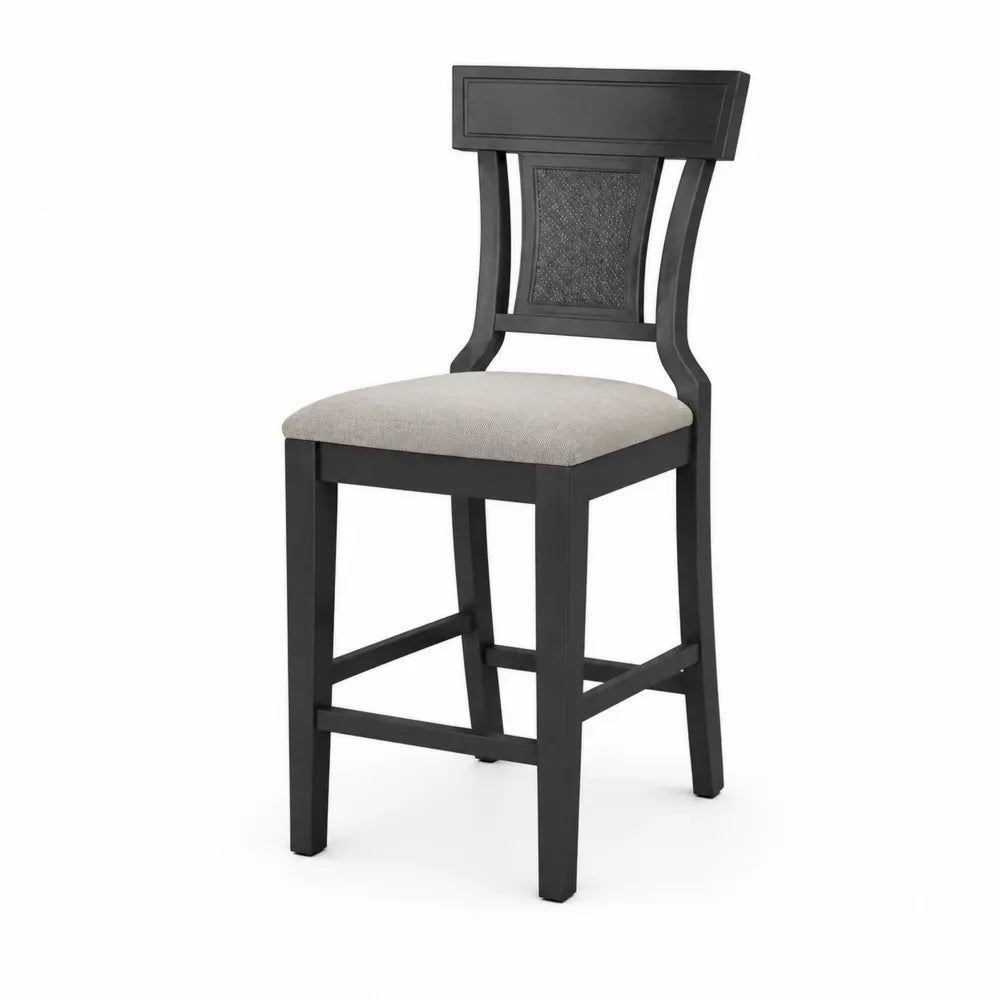 Chaise de Bar en Bois Noir avec Assise en Tissu Polyester