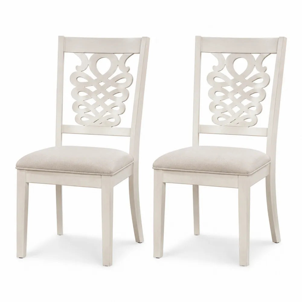 Lot de 2 chaises de salle à manger en bois avec assise en tissu beige
