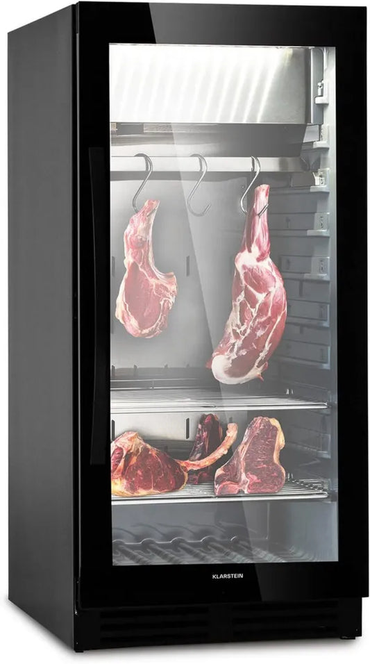 Cave de Maturation Viandes KLARSTEIN, Armoire à Sec pour Bœuf et Porc, Éclairage LED, Fumoir Intégré, Température 1-25°C, Capacité 233L
