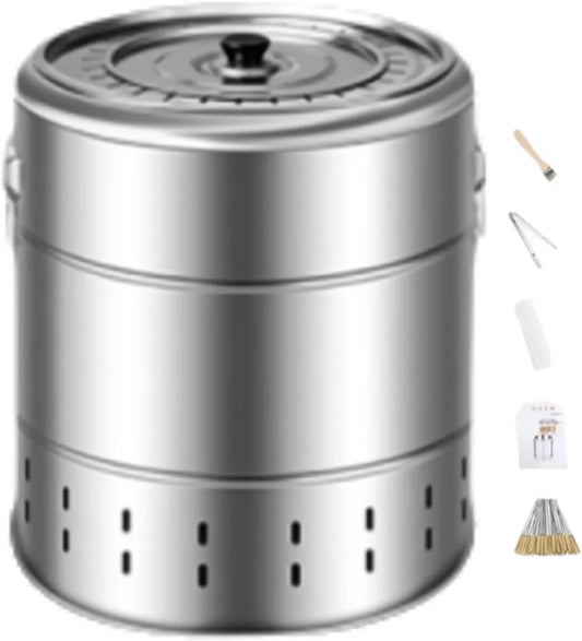 Fumoir à bois portable avec grilles inox pour barbecue en extérieur