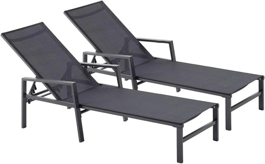 Bain de soleil — PVC, avec accoudoirs, avec dossier, réglable, en aluminium, Lot de 2, noir
