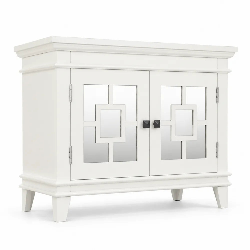 Buffet blanc en bois avec portes miroir en verre