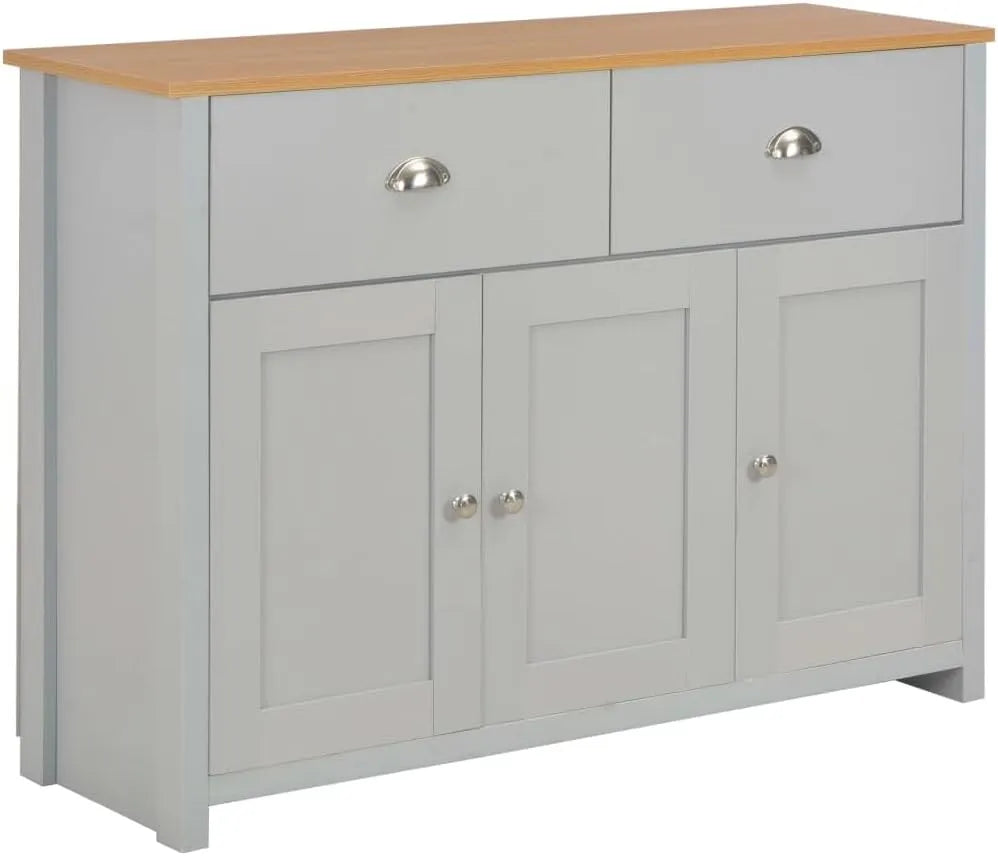 Buffet et meuble de rangement gris 112 x 35 x 81 cm avec 2 — en bois, avec rangement, avec tiroirs, 3 portes, 2 tiroirs, 112 × 35 × 81 cm