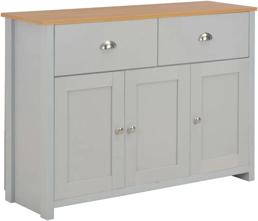 Buffet et meuble de rangement gris 112 x 35 x 81 cm avec 2 — en bois, avec rangement, avec tiroirs, 3 portes, 2 tiroirs, 112 × 35 × 81 cm