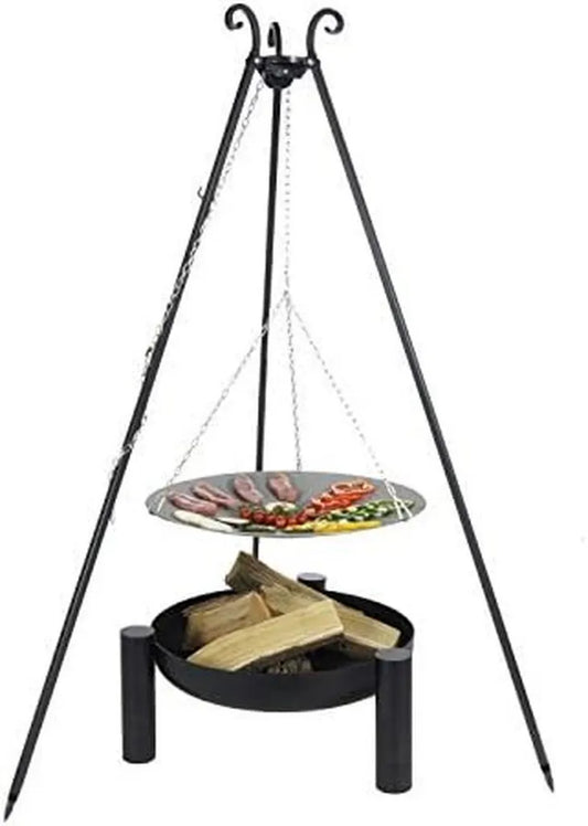 Barbecue Tripode en Acier Inoxydable avec Grille Ø70cm, 12kg, Hauteur 185cm