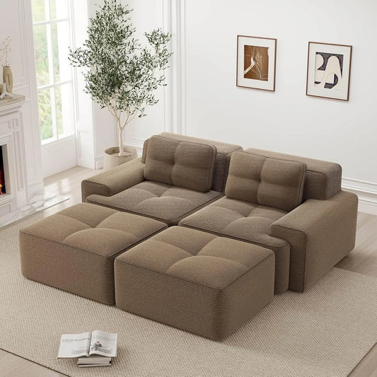Canapé modulaire — en velours côtelé, avec coussins, 2 Places, marron