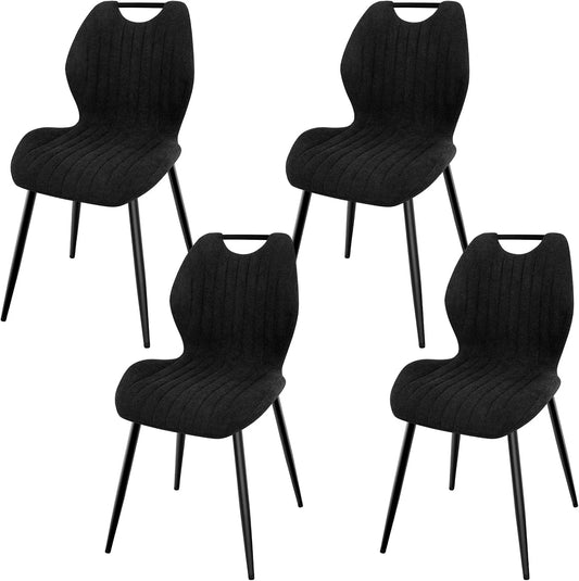Chaise – en métal, revêtement en tissu, avec dossier, Lot de 4