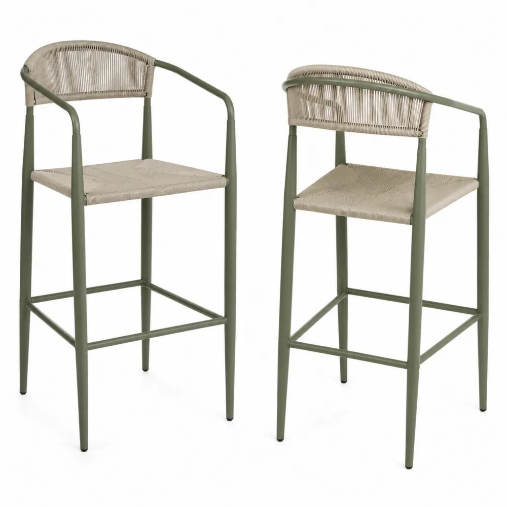 Set de 2 tabourets de bar en métal et corde 105 cm