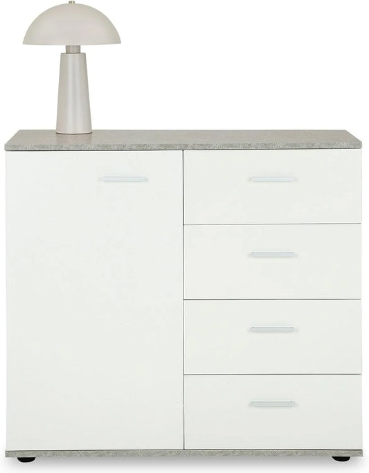 Buffet et meuble de rangement Salle à Manger Chicago L 91 cm en Bois — avec rangement, avec tiroirs, 1 Porte, 4 tiroirs, blanc
