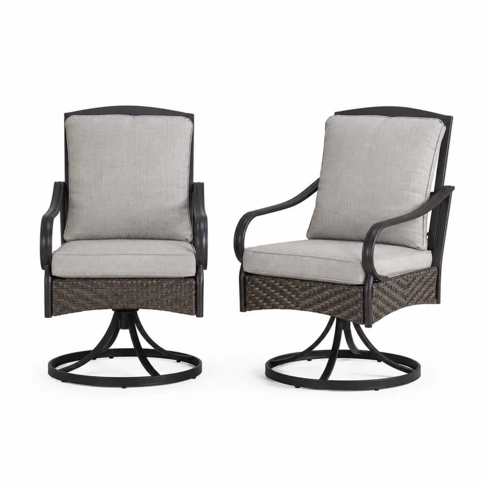 Fauteuils extérieurs pivotants en aluminium et rotin synthétique gris