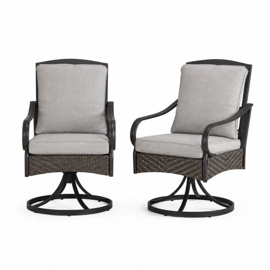 Fauteuils extérieurs pivotants en aluminium et rotin synthétique gris