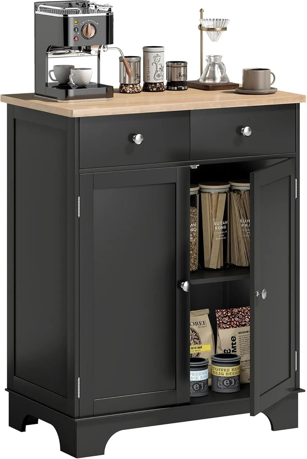 HOMCOM Armoire de rangement – en bois, avec rangement, avec tiroirs, réglable, 2 tiroirs, noir