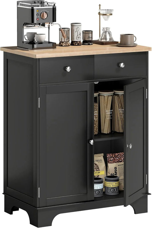HOMCOM Armoire de rangement – en bois, avec rangement, avec tiroirs, réglable, 2 tiroirs, noir