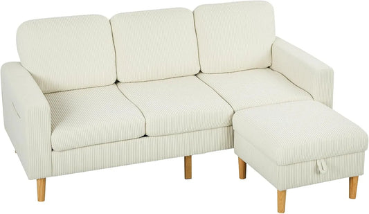 HOMCOM Canapé — en velours côtelé, avec rangement, avec dossier, avec coussins, 3 Places, 192 cm, beige