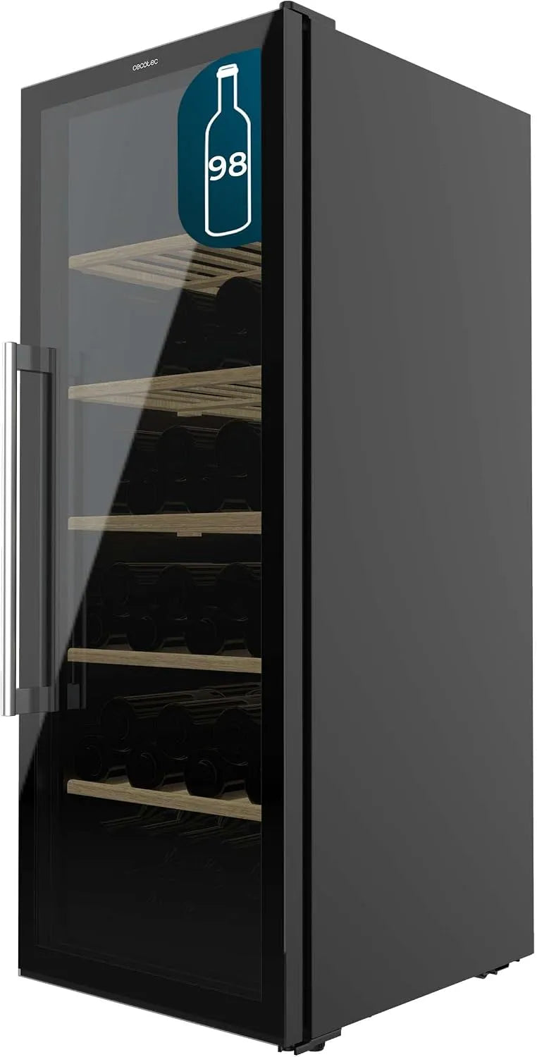 Cecotec Bolero GrandSommelier 98000 Cave à vin électrique, 201 L, 98 bouteilles, 41 dB, 2 zones de température, tactile, silencieux, noir, 128