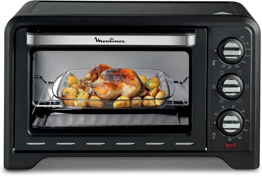 Moulinex Four électrique, 19 L, minuteur, gril, compact, thermostat, noir, 6 modes de cuisson, Minuterie 120 minutes, Mini four chaleur tournante pour
