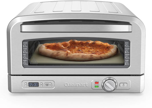 Four électrique à pizza, intérieur céramique, Temps et température réglables jusqu'à 400°C, Goût de pizza au feu de bois, Prêt en 5 minutes, couteau