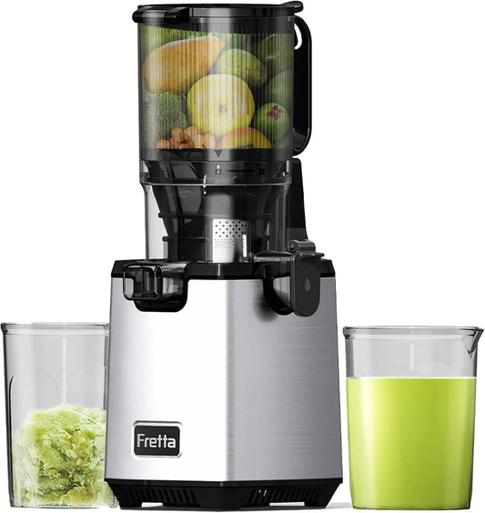 Sans BPA, Fretta Extracteurs de Jus à Mastication Lente, pour Presse-agrumes Automatique Facile à Nettoyer, Grande Goulotte d'Alimentation de 135mm
