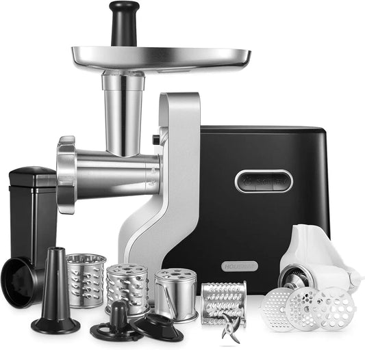 5-en-1 pour Saucisse, Kubbe, pour Multifonctions Hachoir à Viande Électrique Professionnel, avec 3 Plaques de Broyage en Acier Inoxydable, 2800W Max