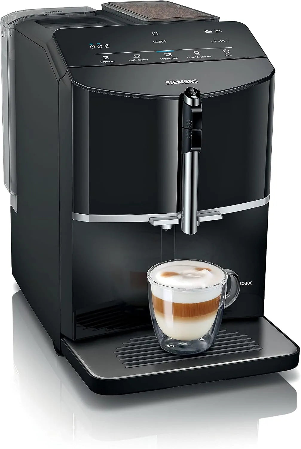 Siemens EQ300, machine à café tout automatique, ceramDrive, milkPerfect EQ300 TF301E19, fonction oneTouch, noir piano
