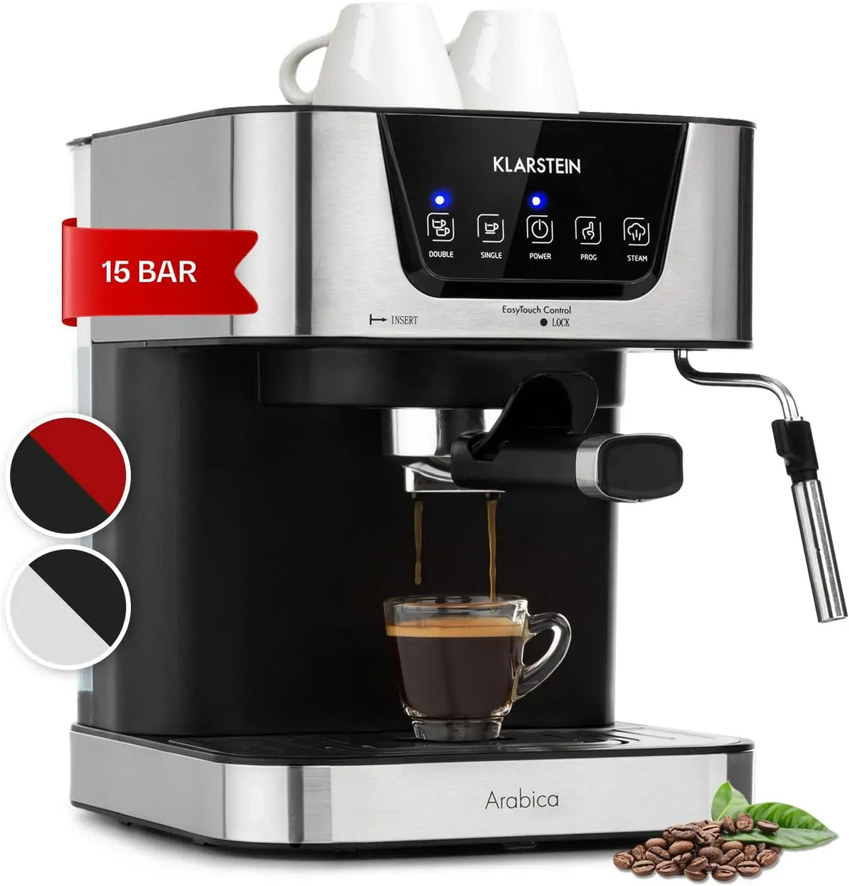 Klarstein Cafetière électrique, 1.5 L, 1050 W, acier inoxydable, Machines à expresso 15 Bar, Machine a Cafe Qualite Barista