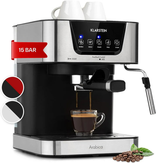 Klarstein Cafetière électrique, 1.5 L, 1050 W, acier inoxydable, Machines à expresso 15 Bar, Machine a Cafe Qualite Barista