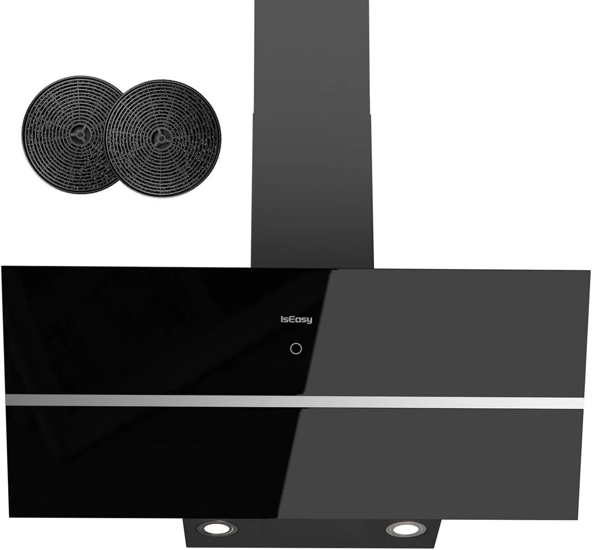 Hotte aspirante, 90cm, 578 m3/h, 58 dB, classe énergétique A, hotte de cuisine, Hottes, inclinée, évacuation et recyclage, minuteur, 5W Lumières LED