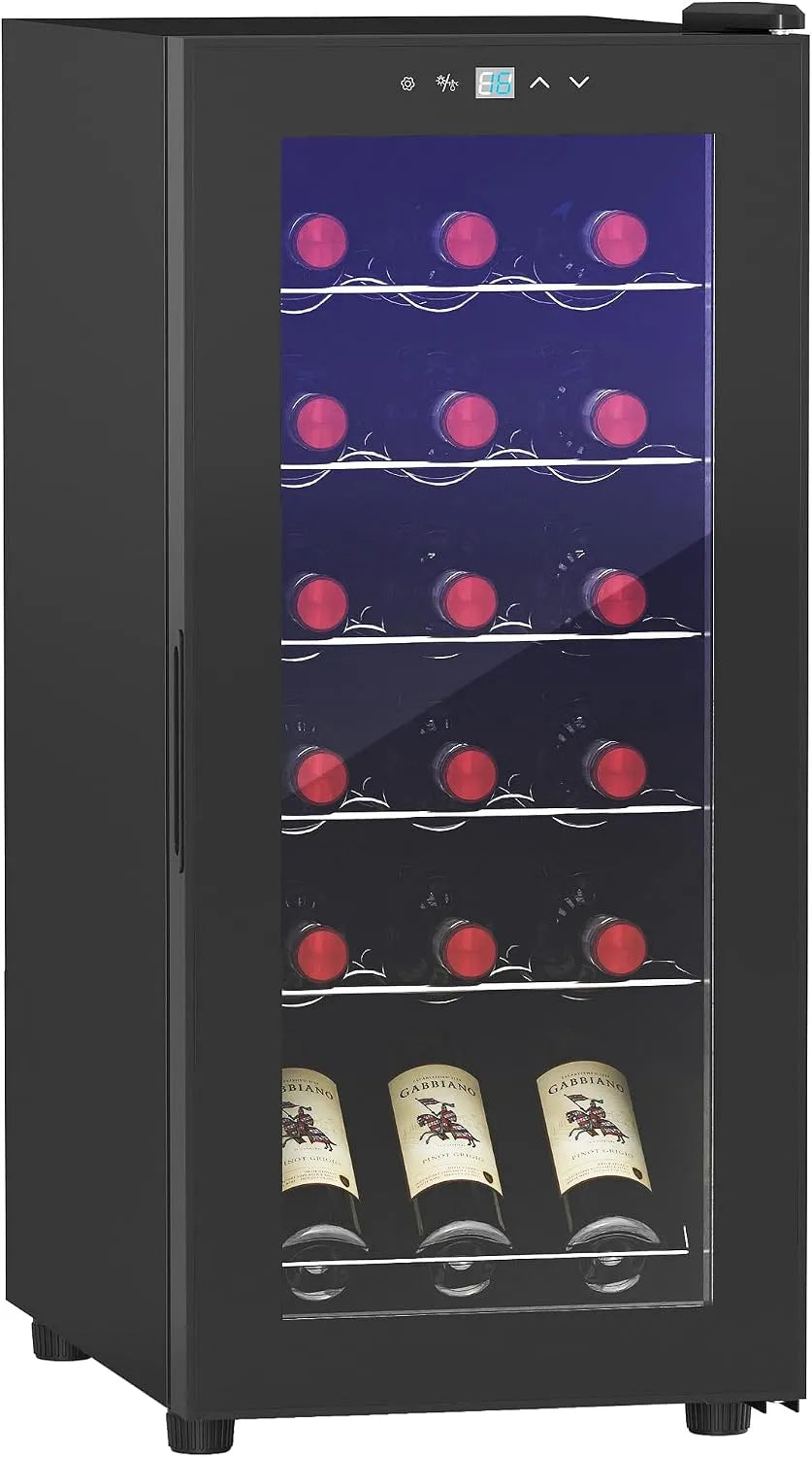Cave à vin électrique, 50 L, 18 bouteilles, 5 à 18 °C, éclairage LED, tactile, silencieux, noir, Contrôle Température 5-18°C, Réfrigérateur à Vin