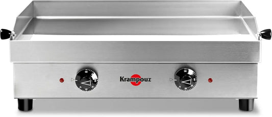 Plaque de cuisson, 54 x 33 cm, 2 foyers, KRAMPOUZ PFSB2AA-KR, thermostat, acier inoxydable, 2 Thermostats jusqu'à 300 °C, 2500 Watts