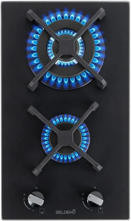 Plaque de cuisson à gaz, 2 foyers, 5200 W, gril, fonte, table de cuisson à gaz, noir