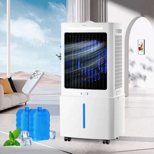 Climatiseur 4-en-1, 25 L, Humidificateur avec Télécommande et 2 Packs de Glace, Usage Domestique
