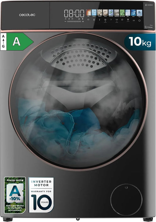 Cecotec Bolero DressCode 10900 Lave-linge, 10, 3 pouces, 11 programmes, 10 kg, classe énergétique A, Inverter, 1400 tr, SteamMax, écran 10, min