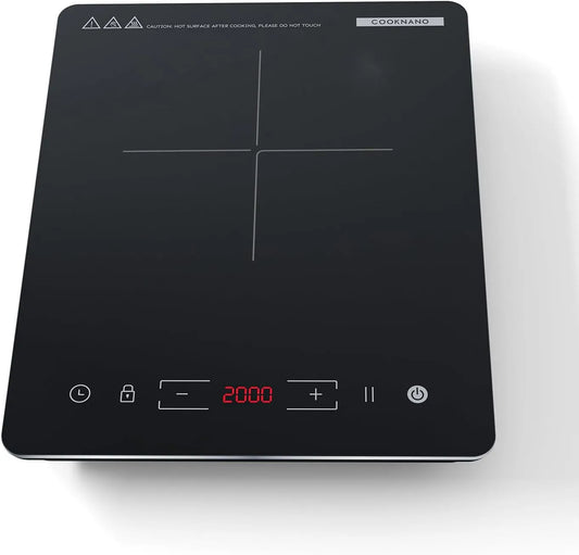 Produit 2000W Single Induction Hob with 9 Power Levels and 8 Hour Timer, Induction Cooktop Hot Plate, Sensor Touch Button Control, Security Lock
