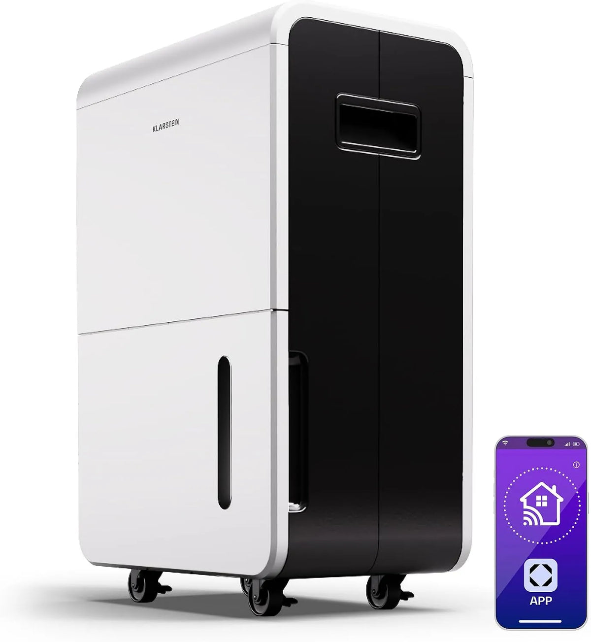 Klarstein 70L/24h Déshumidificateur, 70 L, portable, minuteur, Wi-Fi, grand réservoir, blanc, Pour Pièces 60-90m², Wi-Fi App