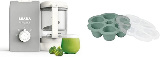 Blender 15min, vapeur, décongélation, gris, Cuisson Vapeur Douce et Saine, 1 Babycook Solo Express et 1 Multiportions, BÉABA