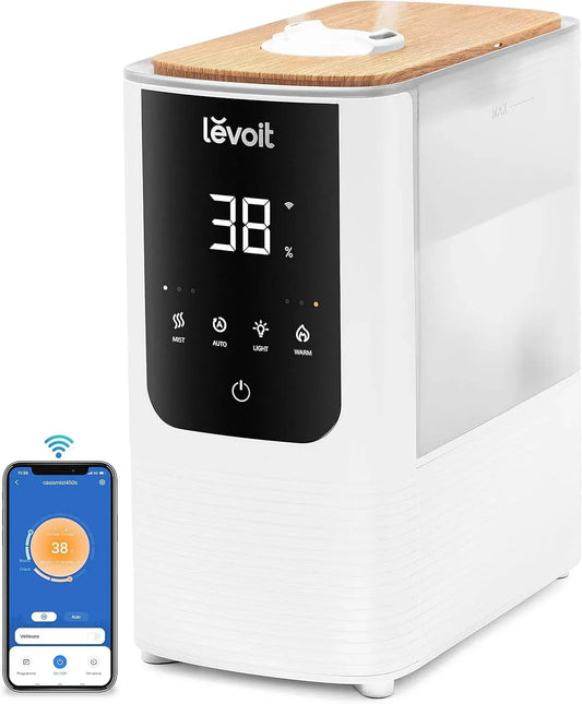 45h LV450S Humidificateur, 4,5 L, 26 dB, Wi-Fi, dimensions personnalisables, silencieux, blanc, pour bébés et plantes