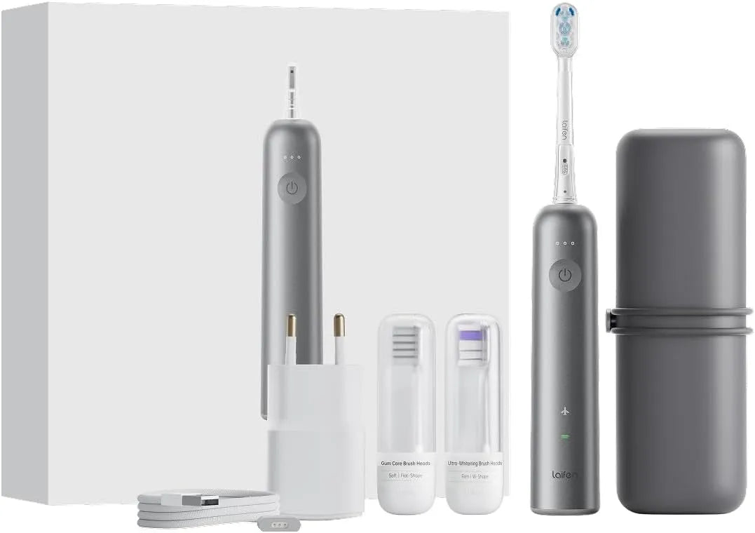 Brosse, brosse à dents rechargeable, gris, Laifen Wave Brosse à Dents Électrique Sonique Coffret avec 3 Têtes