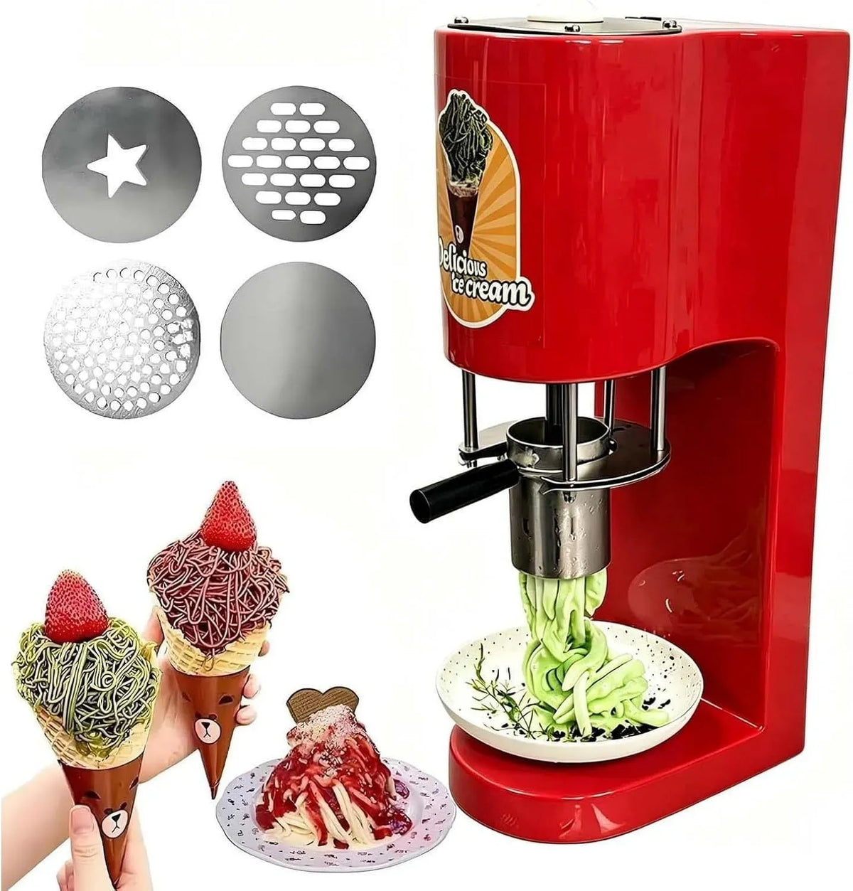 Presse, machine à glace et sorbet, 0,42 L, 80 W, professionnel, acier inoxydable, rouge, pour Les fêtes et Les réunions de Famille. Red