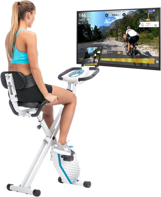 Skandika X-1000 Vélo d'appartement - résistance magnétique, pliable, connexion Bluetooth, avec écran, 130KG, 8 Niveau x