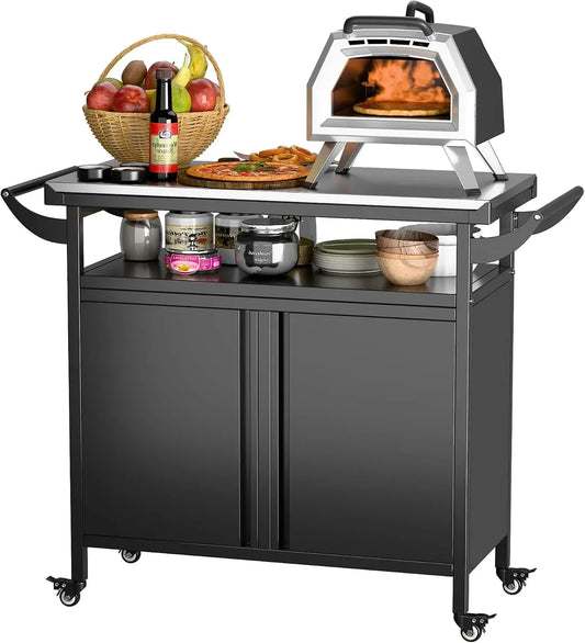 Barbecue, Chariot, Table, extérieur, roulettes de déplacement, pizza, acier inoxydable, pour barbecue, SUPEER